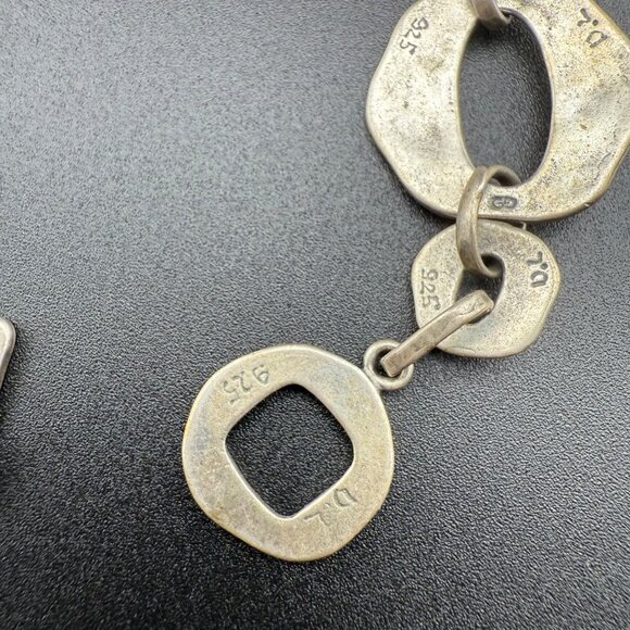 Artisan Sterling Silver Organic Link Bracelet 925 With Hammered Design And Toggl - Picture 6 of 8